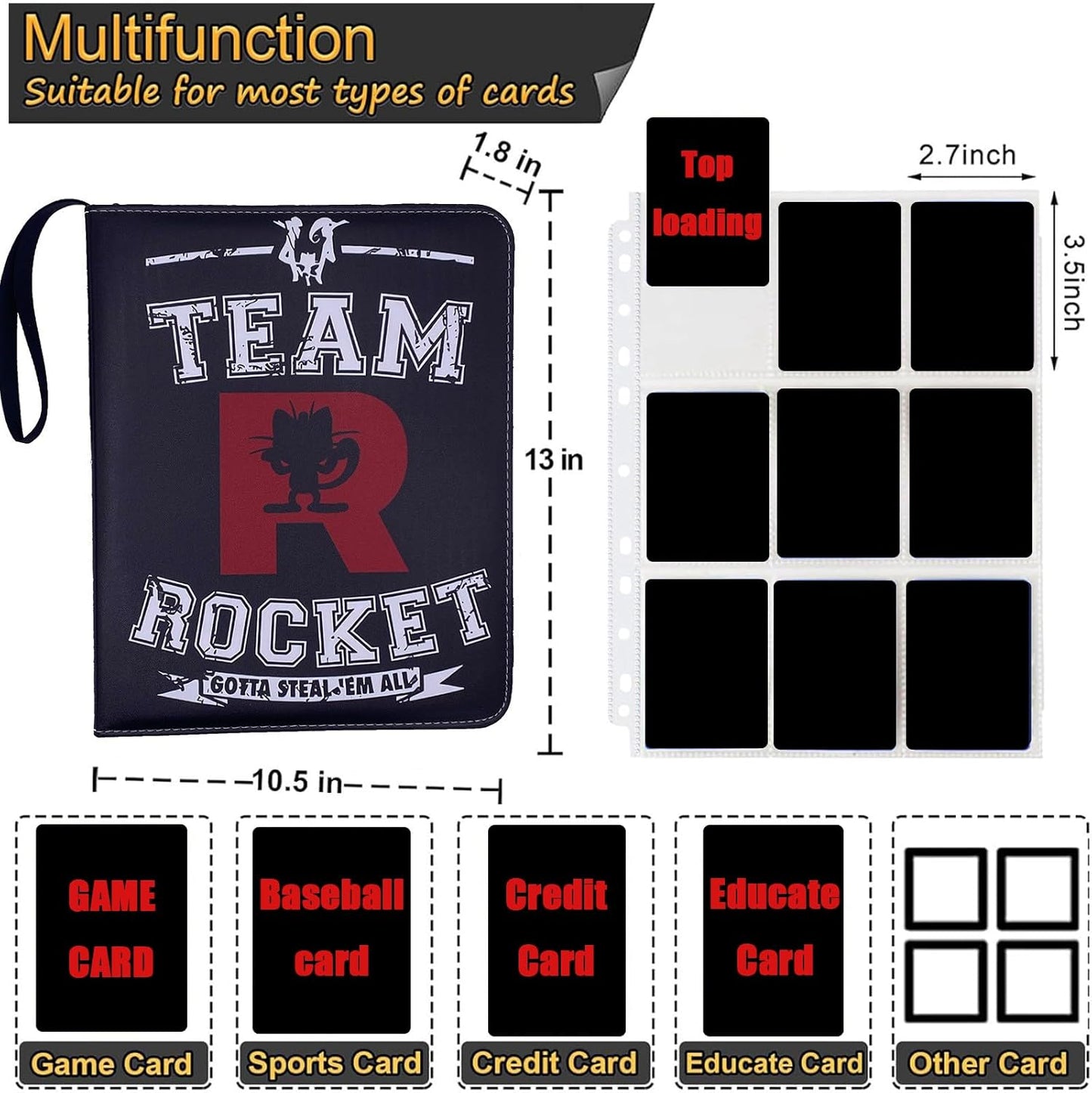 Deluxe Trading Card Binder for Collectors 900 Pockets High grade 9-Pocket Zipper Album Holder (black-9-Pocket)