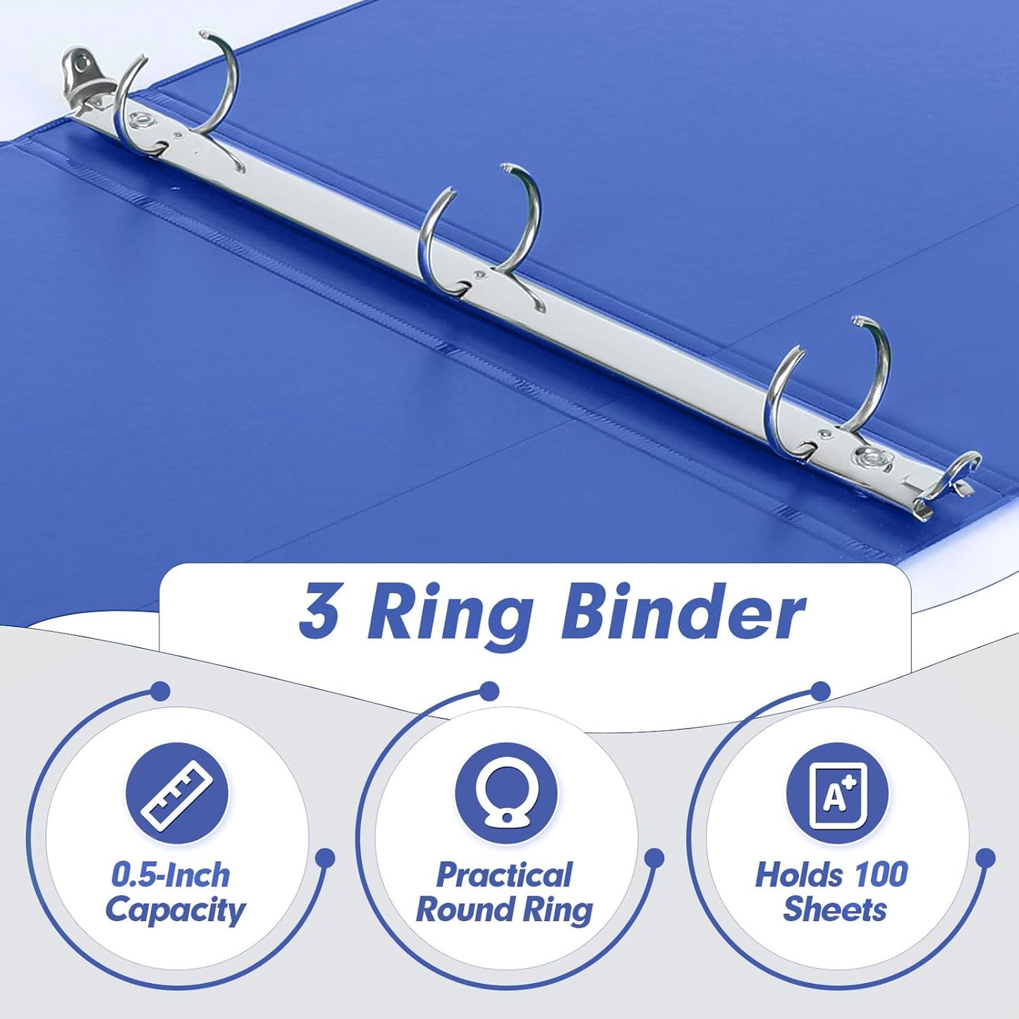 3 Ring Binder 0.5 Inch, PANDRI 12 Pack 0.5-Inch Binder Fits Letter Size 8.5'' x 11'' Paper, Versatile Binders for Office Home School, 2 Pockets, Color