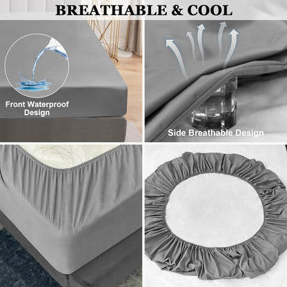 Sufdari Mattress Protector,Waterproof 18" Deep Pocket Mattress Cover Fitted Sheet Style with Elastic Rubber Band,Washable and Easy Care-Black,Queen