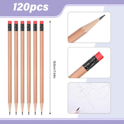 TecUnite 120 Pcs #2 HB Pencils with Eraser No 2 Unsharpened Wooden Hexagonal Pencils for Adults Gifts for School Exam art Learning Office Sketching(Rainbow Colors)