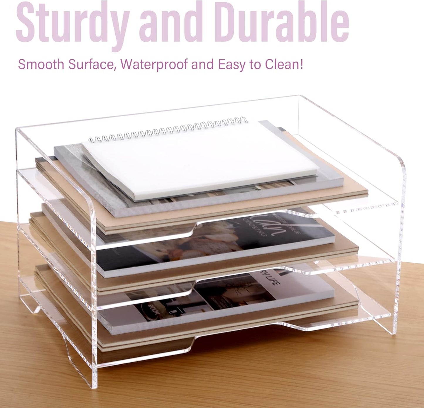 2 Pack- Stackable Paper Letter Tray, A4 File Tray Desk Organizer, Acrylic Desk Organizers and Accessories Sorter, Clear Workspace Office Supplies Organizers, 12.4inx8.86inx3.46in