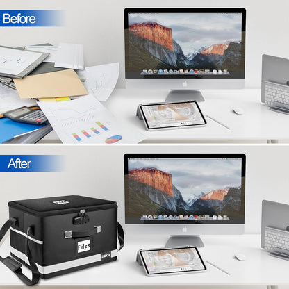 File Box with Lock - Portable File Organizer Box with Handle, Sturdy Important Document Organizer with Label, Slide, Reflective Strip for Hanging Letter/Legal Folder