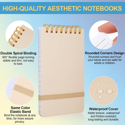 AZUREAL 6 PCS Small Spiral Notebook 3x5, Notebooks for Note Taking, Colorful Scheme Spiral Journal Notebook, Work Notebook Small Notebooks 3x5 with Strap, Cute Notebooks for Women 60Sheets/Note Books
