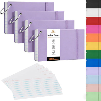 NEEWAY Ruled Index Cards with Ring 3x5 Inches, 200 Count Note Cards Lined, Flash Cards with Rings for Studying, Home and Office (Black)