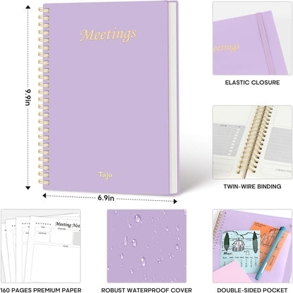 Taja Meeting Notebook for Work Organization - Work Planner Notebook with Action Items, Agenda Planner for Note Taking, 160 Pages (6.9" X 9.9") Project Organizer for Men & Women - Blue