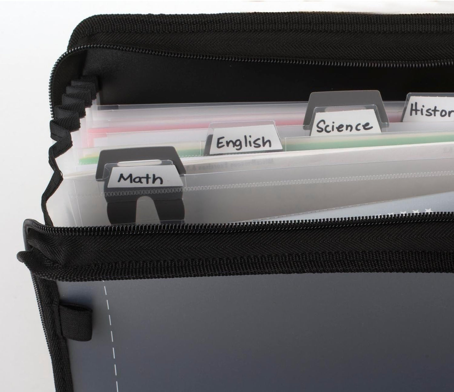 Five Star 7 Pocket Expanding File Organizer, Plastic Expandable File Folders with Customizable Tabs & Clear Cover, Holds 11" x 8-1/2", Zipper Closure, Black (72709)