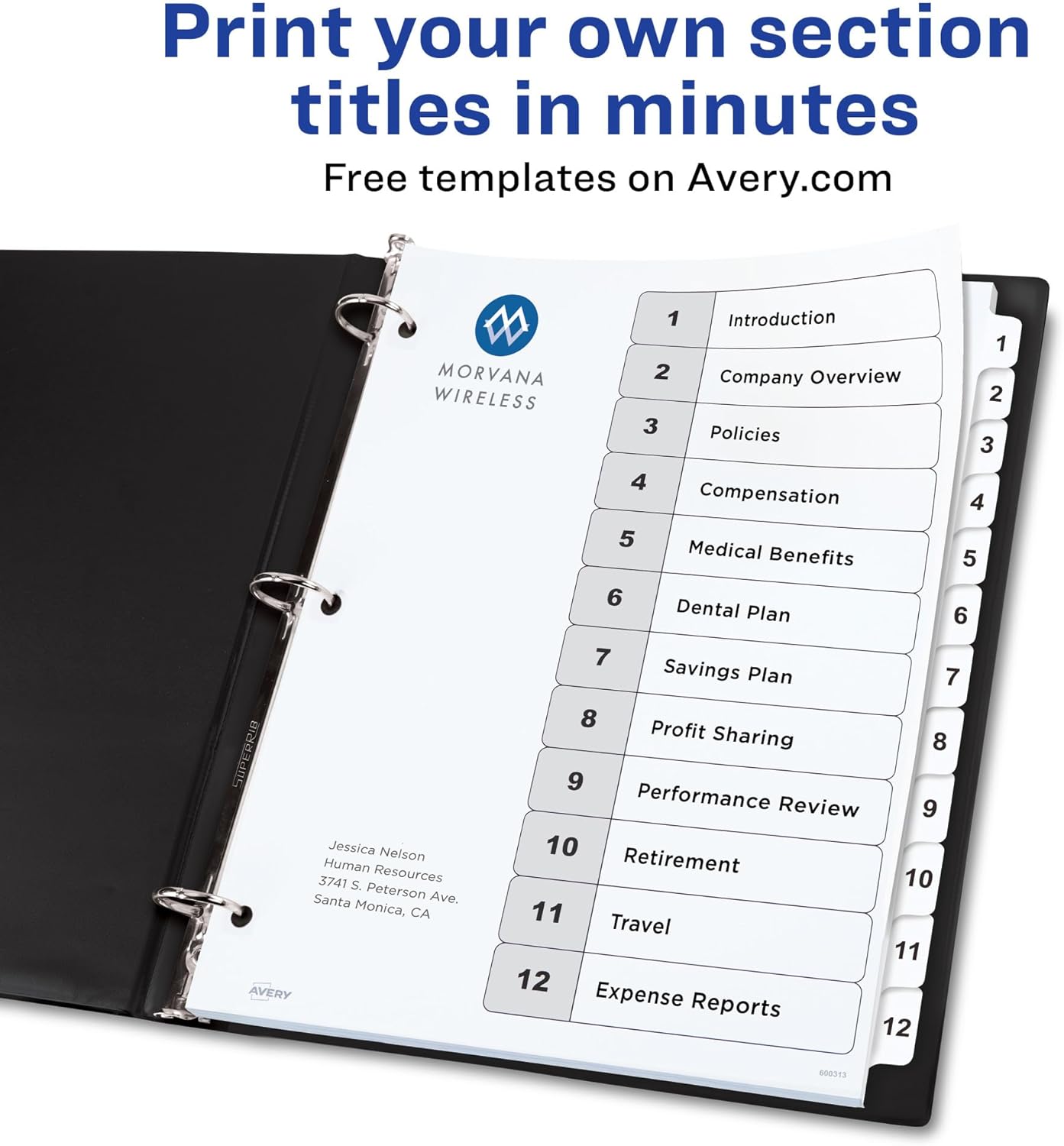 Avery Dividers for 3 Ring Binders, 12 Tabs per Set, Customizable Table of Contents, Classic White Tabs, Great for Organizing Reports, Projects, and More (3 Sets of 11078)