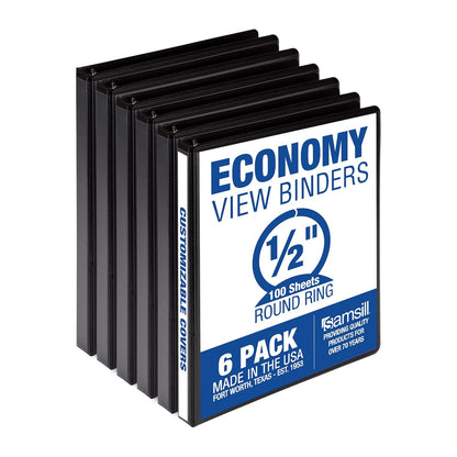 Samsill 3 Inch 3 Ring Binders, Economy Round Ring, Clear View Cover, 550 Sheet Capacity - for School, Home, Office - Black, 4 Pack