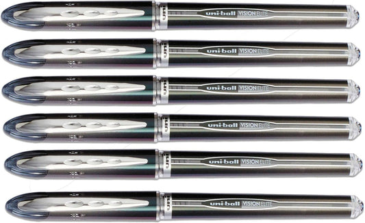 Uni-Ball Vision Elite Stick Micro Point, Airplane-Safe, Rollerball Pens, Black Ink, 0.5mm, 6 Pack