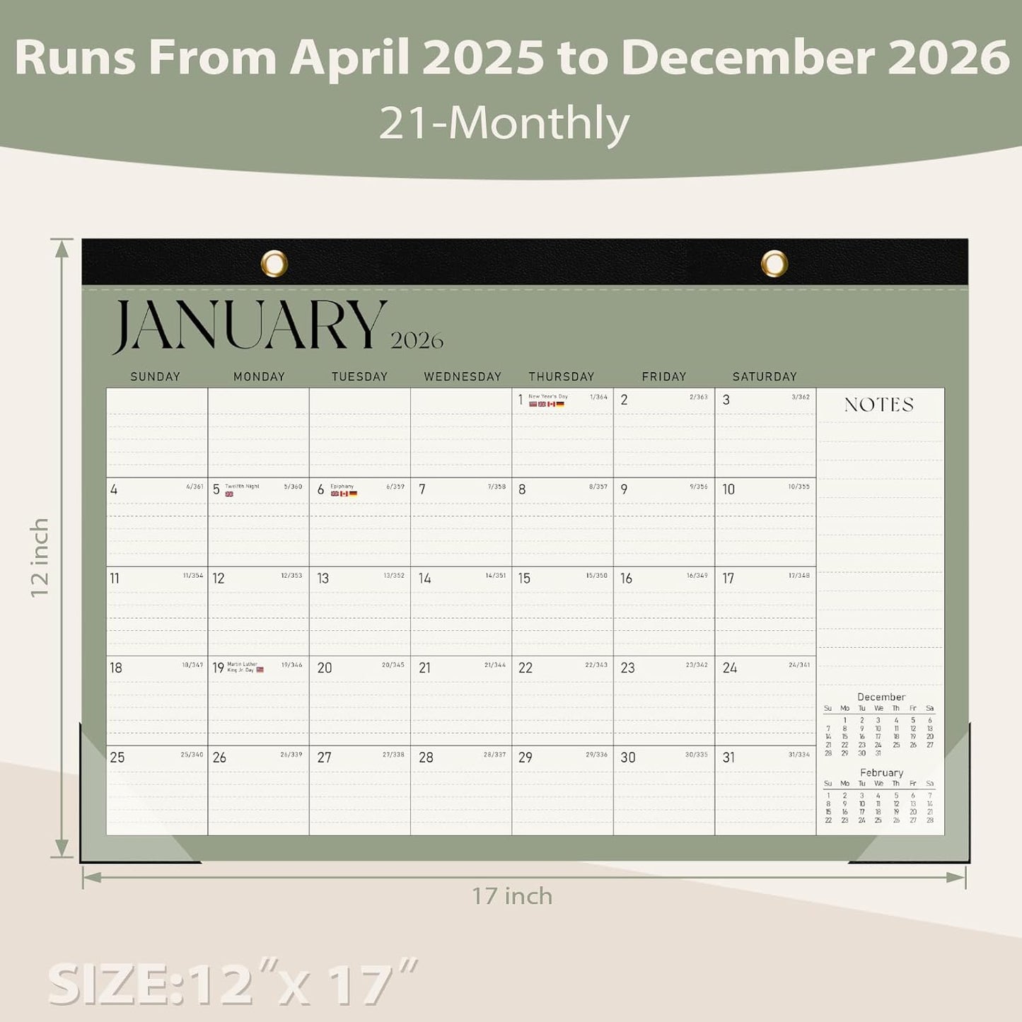 2026 Desk Calendar, Large Desktop/Wall Monthly Calendar (Jan. 2026 - Jun. 2027) 17'' x 12'' School Year Desk Planner for Teacher Family School Office Supplies