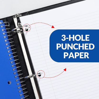 SUNEE 5 Subject Graph Paper Notebook - 400 Pages, 9"x11", 4x4 Graph Ruled Notebook, 5 Pocket Colored Dividers, 3-Hole Punched Paper, Black