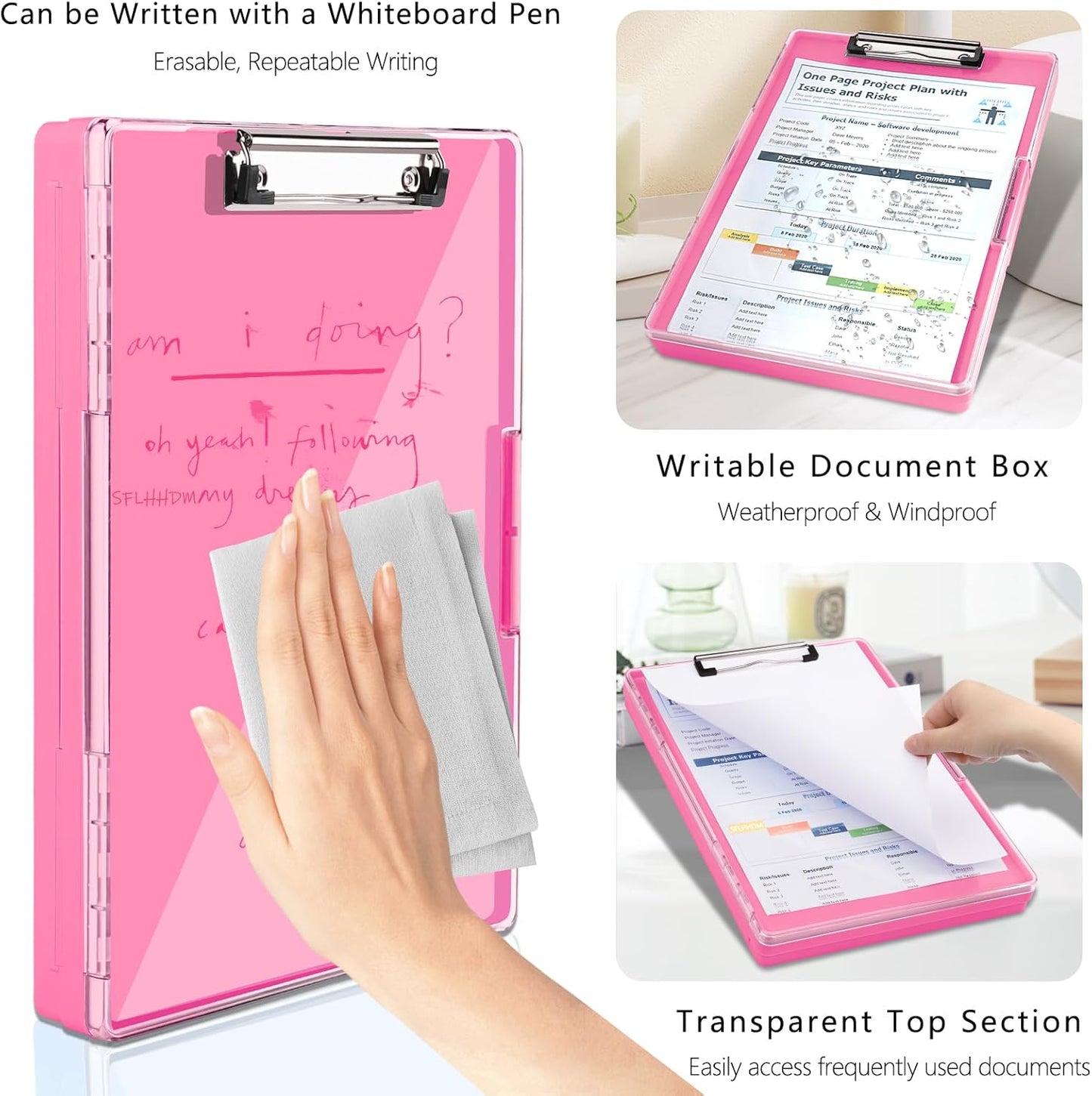 SFLHHDM Clipboard with Storage,Heavy Duty Clip Boards 8.5x11 with 2 Storage Case,Clear Visible Panel Storage Clipboards,Side Opening Nursing Clipboard Folder for Office Supplies-Light Purple
