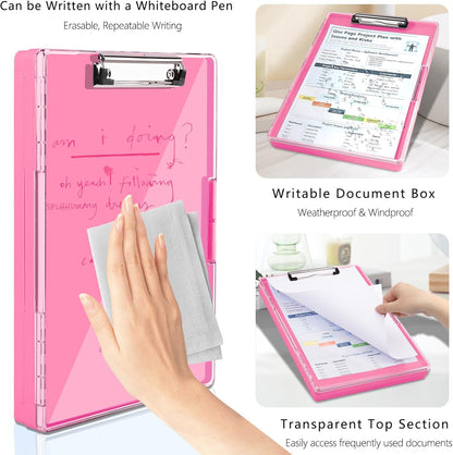 SFLHHDM Clipboard with Storage,Heavy Duty Clip Boards 8.5x11 with 2 Storage Case,Clear Visible Panel Storage Clipboards,Side Opening Nursing Clipboard Folder for Office Supplies-Light Purple