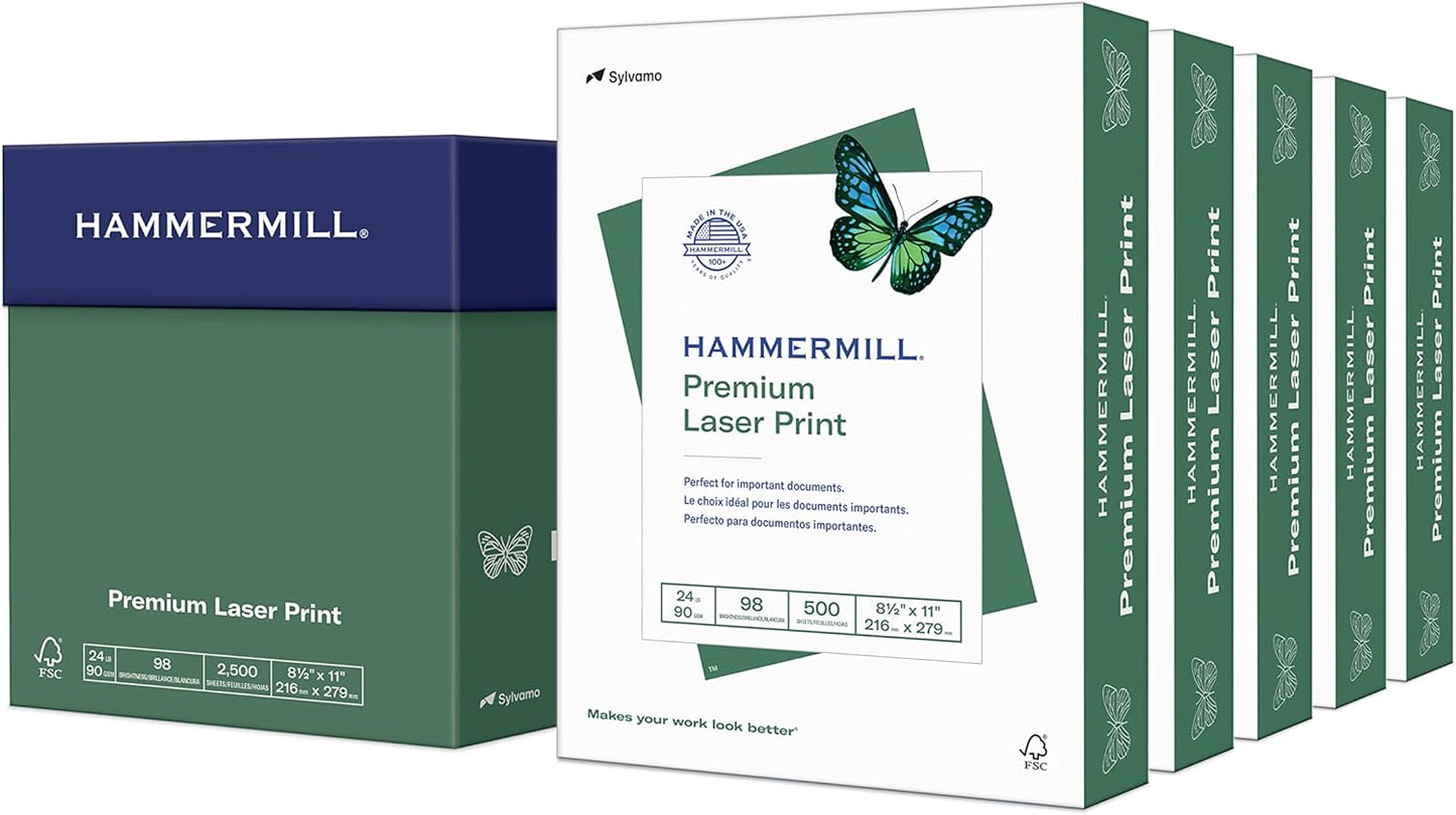 Hammermill Premium Laser Print Paper, 24 lb Copy Paper, 8.5 x 11 Letter Size, 3 Hole - 1 Ream (500 Sheets) - 98 Bright