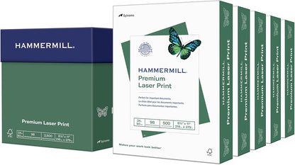 Hammermill Premium Laser Print Paper, 24 lb Copy Paper, 8.5 x 11 Letter Size, 3 Hole - 1 Ream (500 Sheets) - 98 Bright