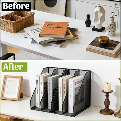Carperipher Metal Mesh Magazine File Holder, 2 Pcs Desk Document Organizer, 2 Compartments Desk Organizers, Mesh Desktop Organizer and Storage, Black