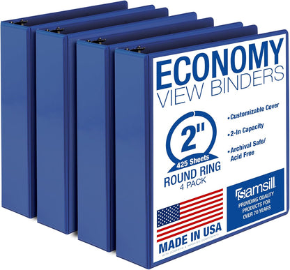 Samsill 1.5 Inch 3 Ring Binders, Economy Round Ring, Clear View Cover, 325 Sheet Capacity - for School, Home, Office - White, 4 Pack