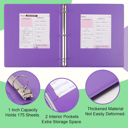 3 Ring Binder - 6 Pack, 1 Inch Binder with 2 Interior Pockets & Clear View Overlay, Large Capacity, Round Ring Binders for Office Supplies, School & Home (6 Colors)