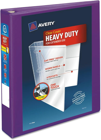 Heavy-Duty View Binder with DuraHinge and One Touch EZD Rings, 3 Rings, 1.5" Capacity, 11 x 8.5, Purple