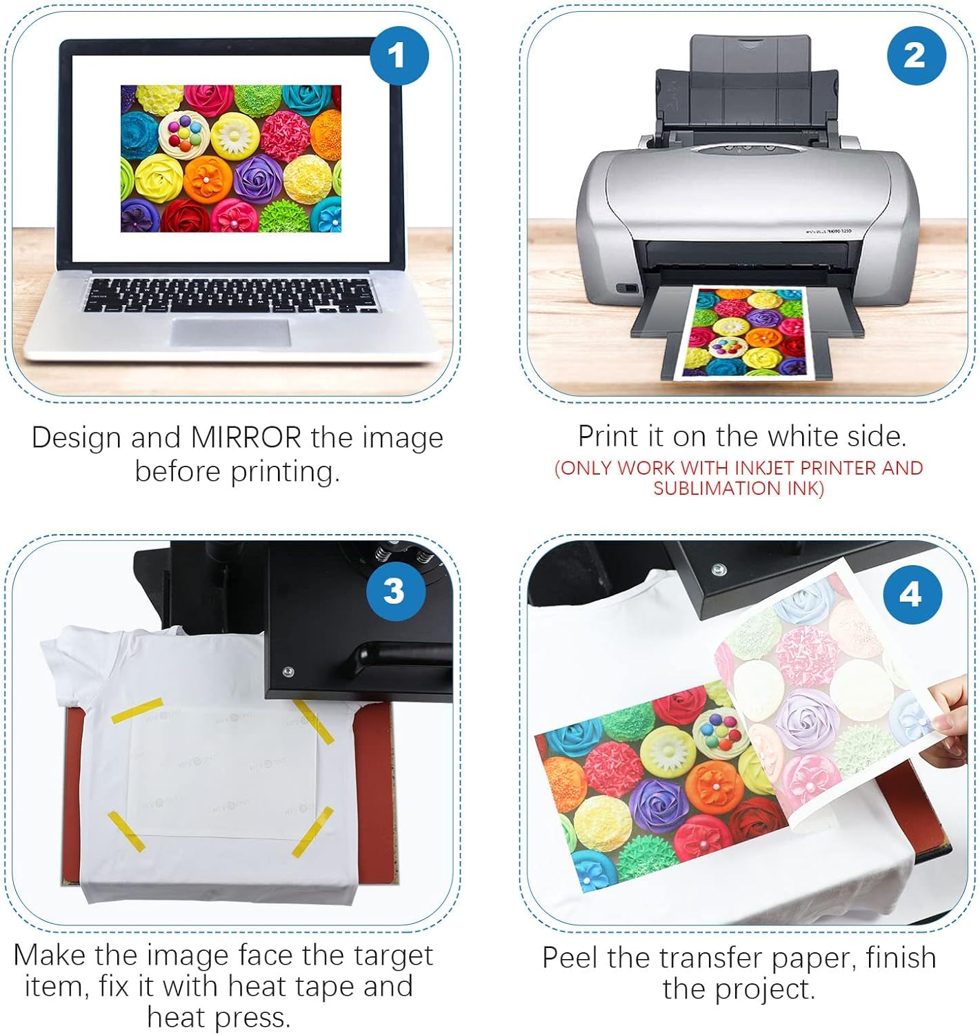 HTVRONT Sublimation Paper 8.5 x 11 inches - 150 Sheets Sublimation Paper Compatible with Inkjet Printer 120gsm