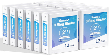 SUNEE 1/2 Inch Binders 3 Ring 10 Pack Bulk, PVC-Free Clear View Half Inch Binders (Fits 8.5x11 Inches) for School, Office & Home Use, White