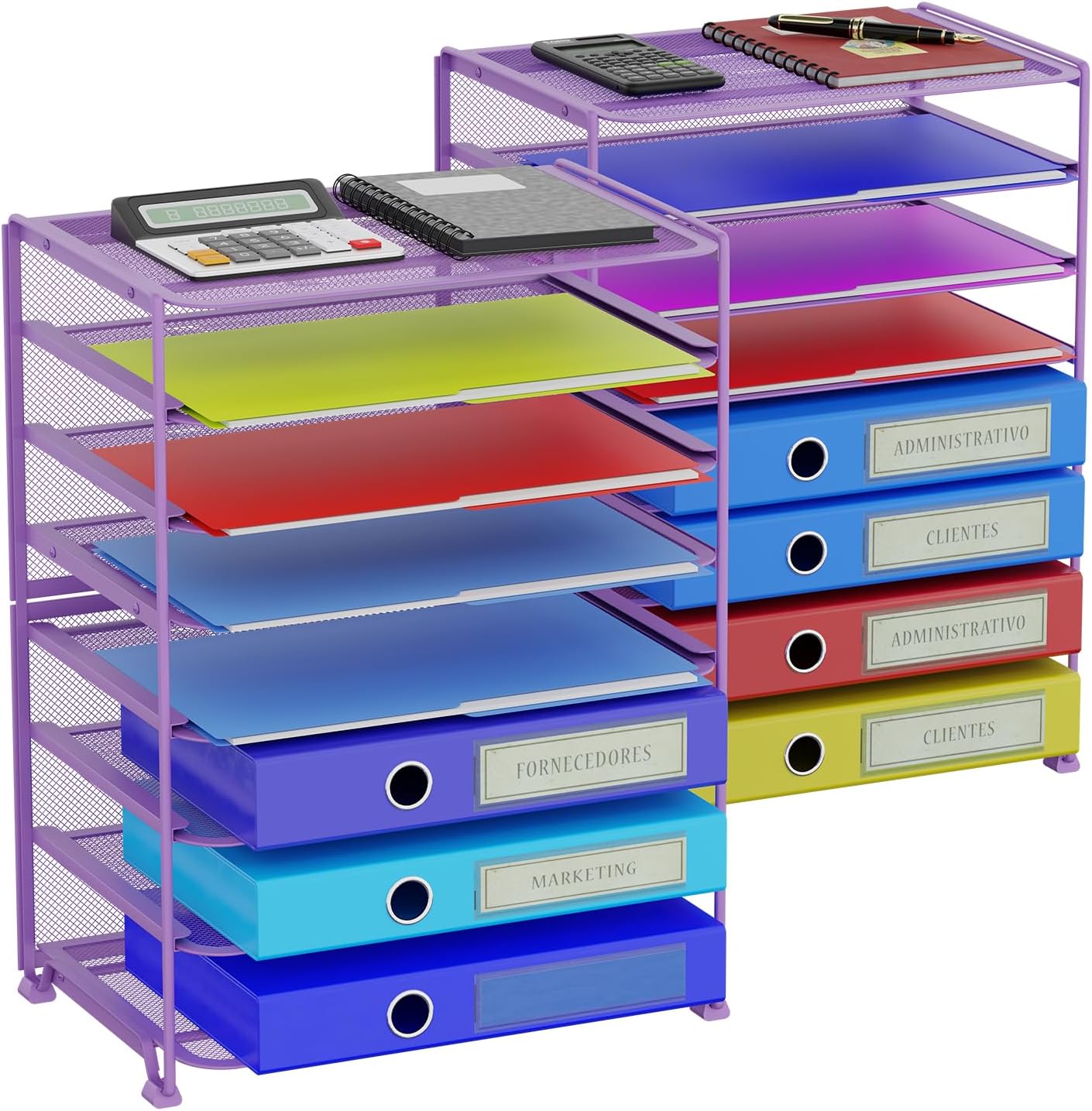 Simple Trending 2 Pack 8 Tier Letter Tray Paper - Mesh Desk File Organizer for Office School Desktop, Black