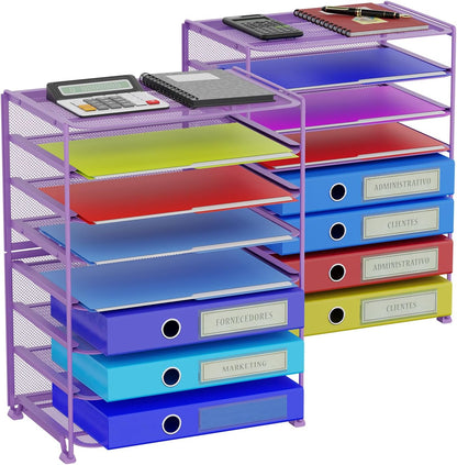 Simple Trending 2 Pack 8 Tier Letter Tray Paper - Mesh Desk File Organizer for Office School Desktop, Black