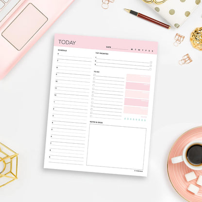 Daily Planner Notepad 2pk, 50 Sheets Tear Off, 8.5" x 11" To Do List Notebook with Hourly Schedule Task Planner