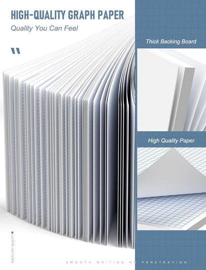 11x17 Large Graph Paper Pad, Top Glue Binding Grid Paper, 50 Sheets 1/4 Inch Graph Papers, 4x4 Quad Ruled Graphing Papers 11x17, Blueprint Quadrille for Drawings, Drafting