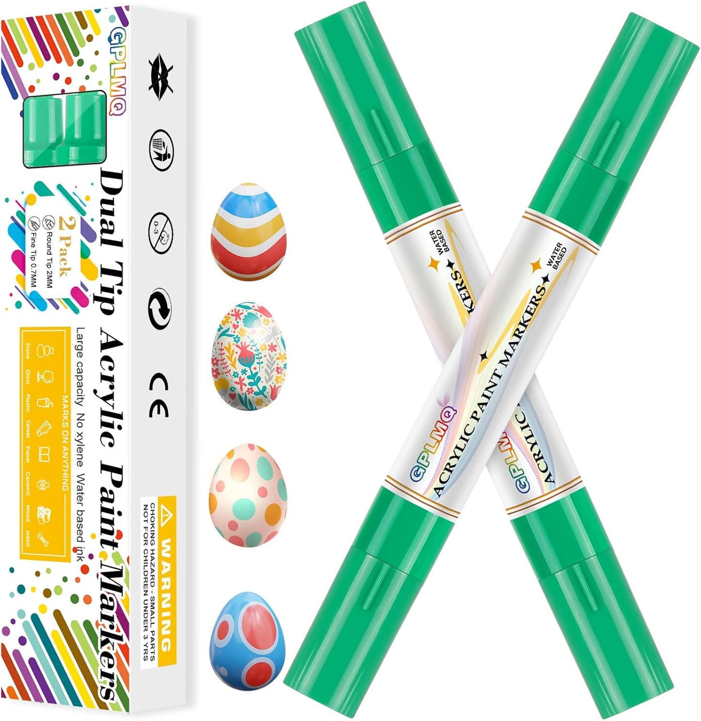 Paint Markers Paint Pens - 2 Pack Dual Tip Acrylic Permanent Marker (0.7mm & 3mm), Non-Toxic, Water-Based for Art Painting, Stone, Ceramic, Glass, Wood, Fabric, Metal, DIY Crafts (White)