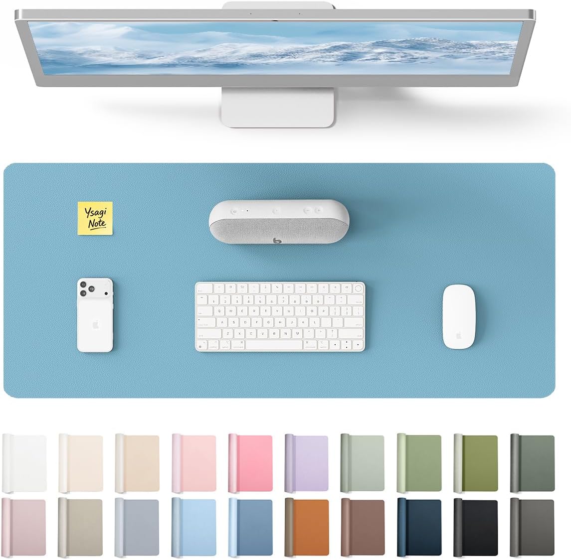 YSAGi Leather Desk Pad Protector, Large Mouse Pad, Non-Slip PU Leather Desk Blotter, Waterproof Writing Pad for Office and Home (31.5" x 15.8", Eggshell) - Colors A