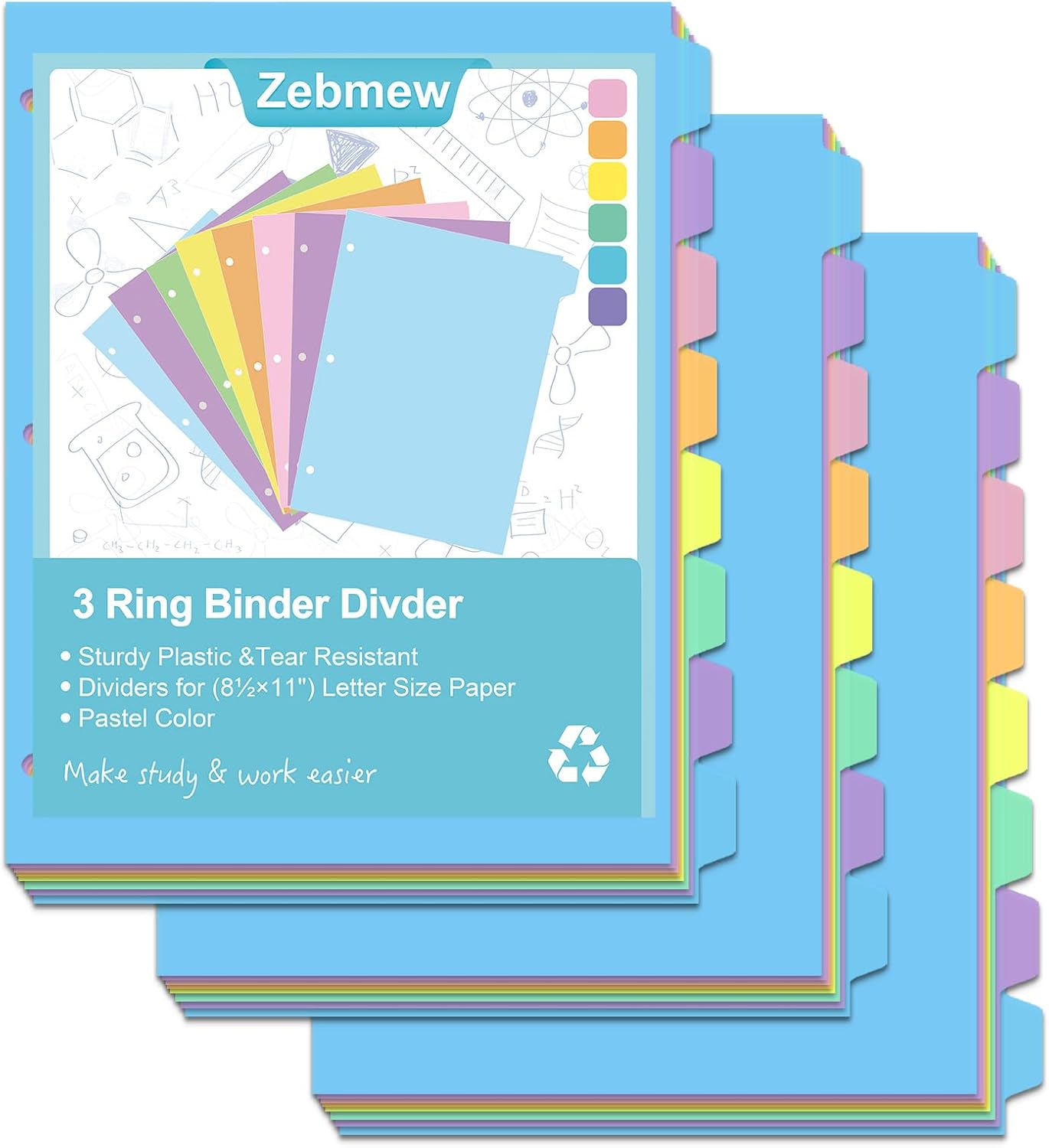 Cute 5 Tab Binder Dividers with Tabs, Write&Erase Plastic Dividers for 3 Ring Binder, Multicolor, Ring Binder Dividers with Tabs for School Office,6 Sets(30pcs)