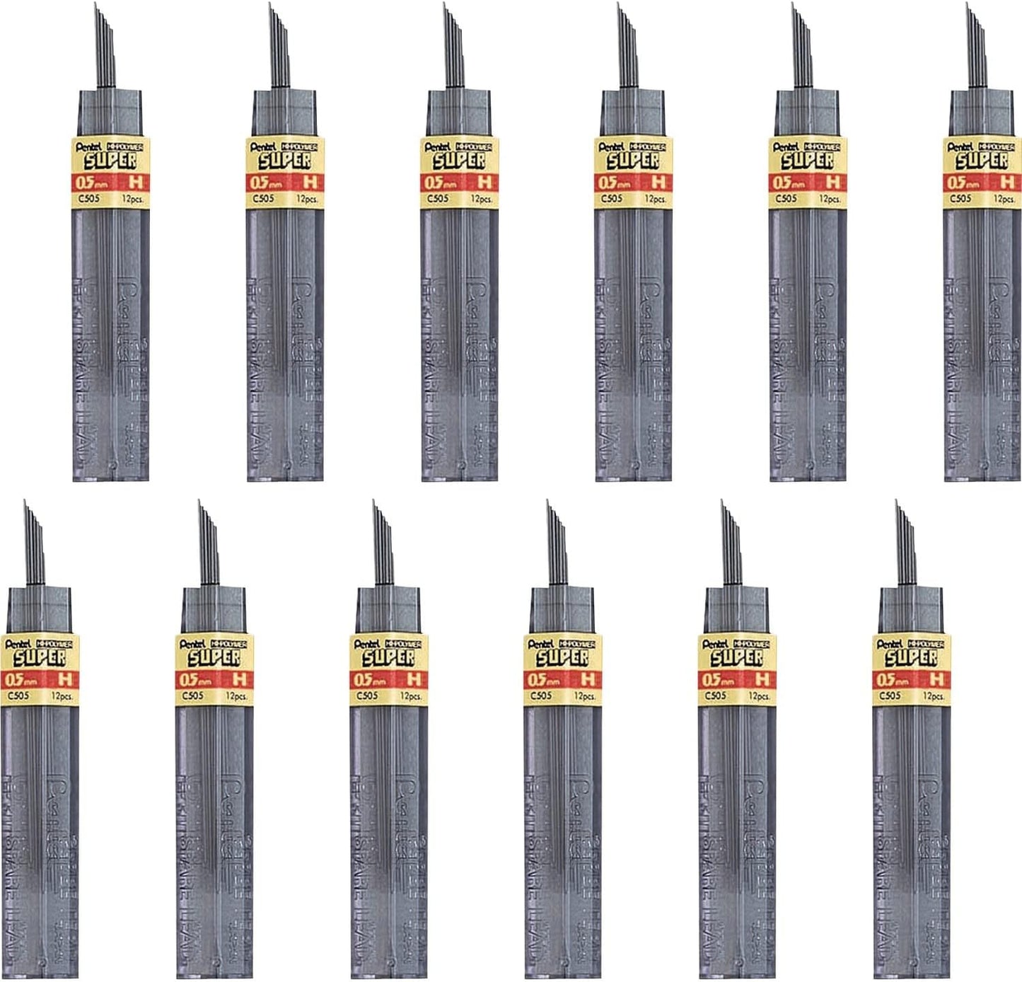 Pentel Super Hi-Polymer Lead Refill, 0.5mm, Fine, H, 144 Pieces of Lead (C505-H)