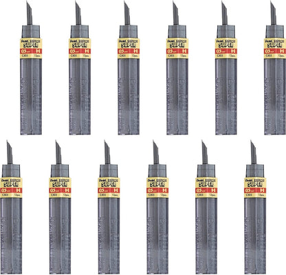 Pentel Super Hi-Polymer Lead Refill, 0.5mm, Fine, H, 144 Pieces of Lead (C505-H)