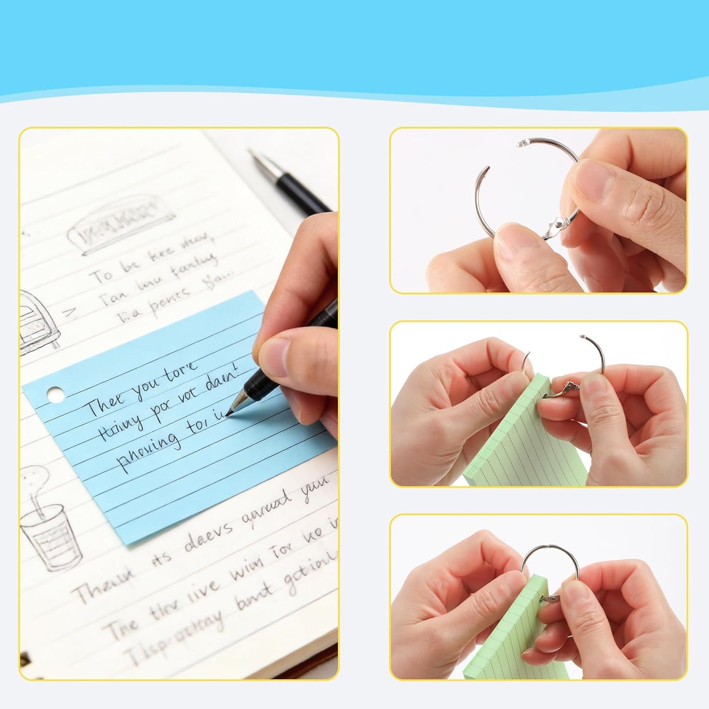 300 Sheets Ruled Index Cards with Metal Ring Binder, Multicolor, 6 Pack