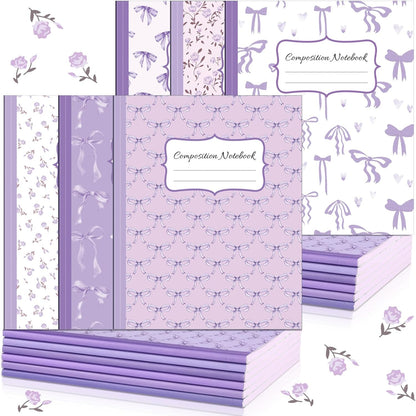 Fullhawl 6 Pcs Bow Composition Notebooks, Preppy Coquette Notebook College Ruled Journal, 110 Page, Cute Back to School Gift for Teacher, Student, First Day of Schooll(Pink,9-3/4 x 7-1/2")