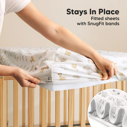 2-Pack Waterproof Crib Sheets for Boys, Girls - 52x28 Fitted Organic Cotton Baby Crib Sheets, Toddler Mattress Protector Cover, Washable, Soft & Durable Baby Bedding Essentials(Pine Grove)