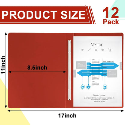 12 Pcs Pressboard Report Cover 9.3x11.6 Inch Presentation Binder Folder Letter Size 3" Capacity Metal Prong Fastener with Compressor for Reports Business Contract Proposal Documents, Red