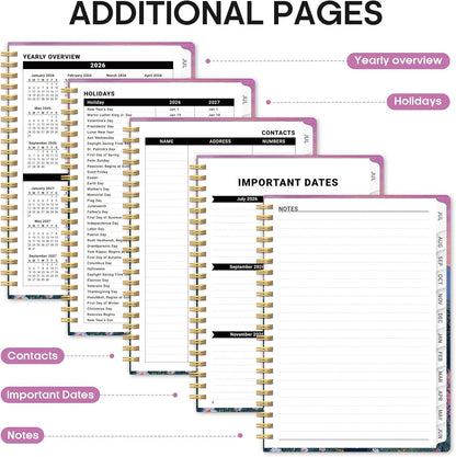 Planner 2026-2027, Academic Year Monthly and Weekly Calendar Planner, Jul 2026 - Jun 2027, Hardcover Teacher Student Planning Agenda book with Tabs, Perfect for School Office Supplies, 6.3" x 8.5" - Wildflowers