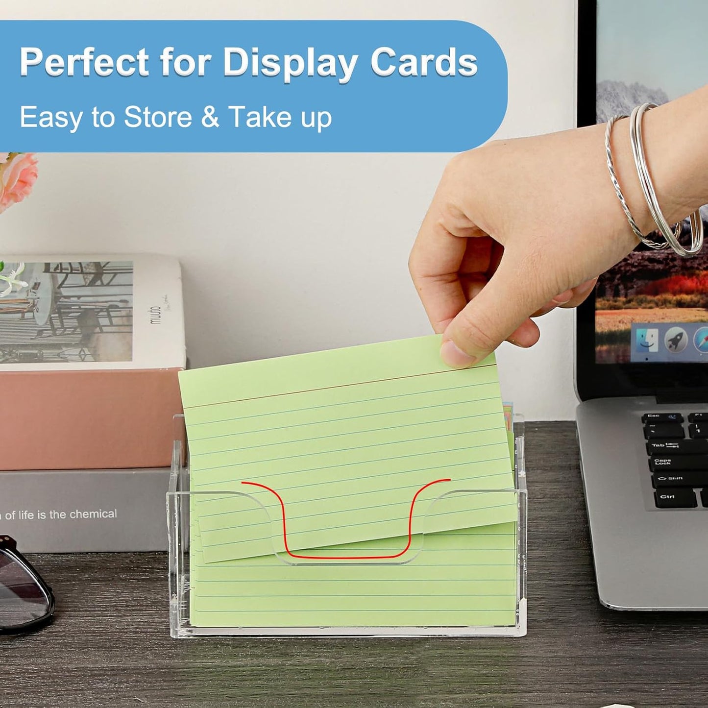 BTSKY 1 Pack Acrylic Index Card Holder Display Stand - 3X5 Inch Notecard Box Recipe Organizer, Clear Index Card Case for Office Desk Recipe Notecard Storage Box, Photo Holder Organizer