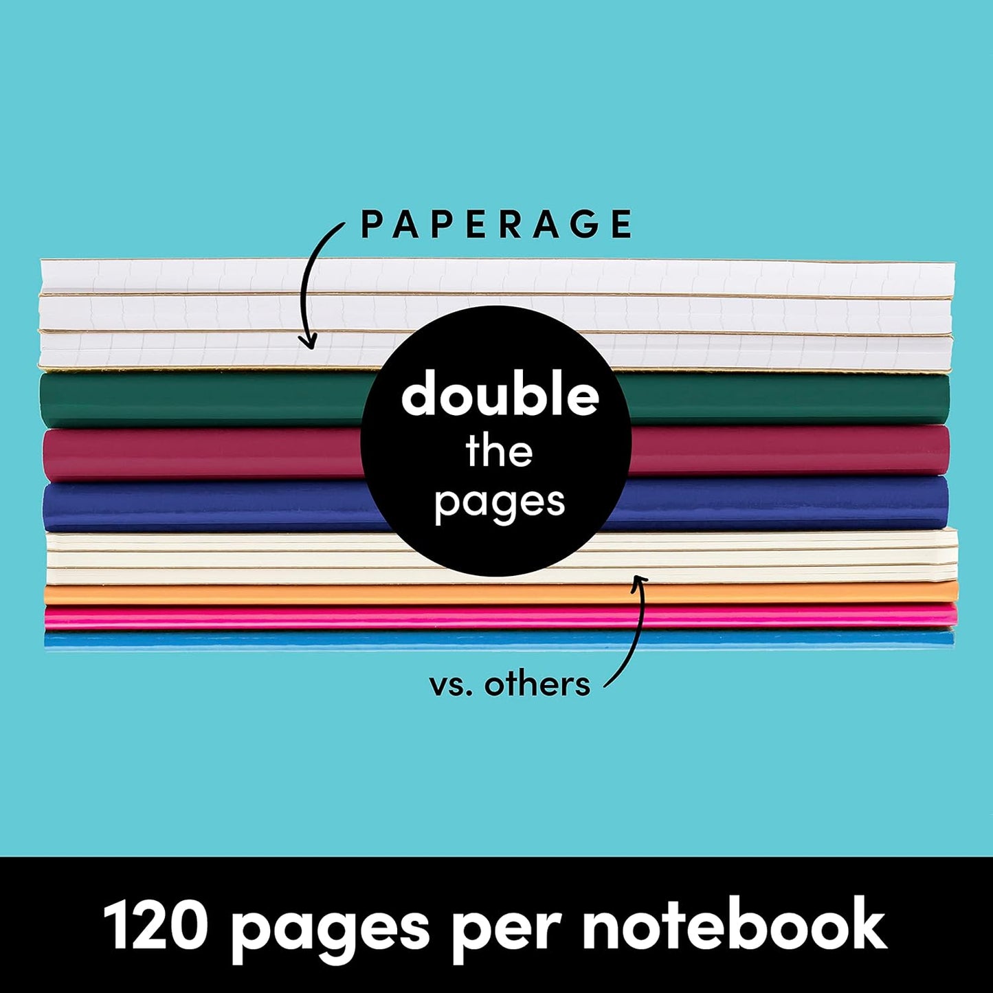 PAPERAGE 6-Pack Composition Notebook Journals, 120 Pages, Kraft Cover with Jewel Tone Spines, College Ruled Lined Paper, Small Size (8 in x 5.75 in) – for Home, Office or School Supplies
