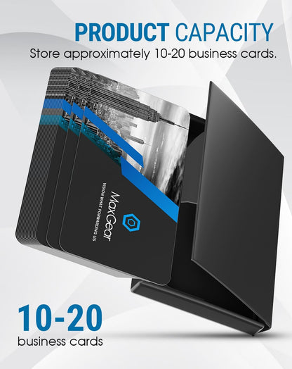 MaxGear Metal Business Card Holder for Men & Women, Professional Stainless Steel Card Case for Business Cards, Slim Purse Name Card Holders with Interior Lining, Buckle Style Shut, Black