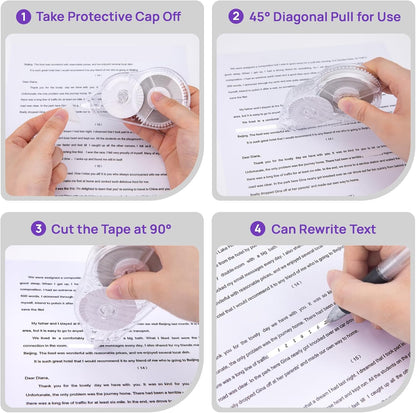 2 Pcs Correction Tape, 98.43 Ft White Wrong Out Tear-Resistant Bulk, Instant Corrections Easy To Use Applicator for School, Office, Note Taking, Journal (Tape Width 0.2 in，Clear)