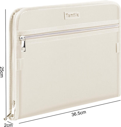 Tamfile Fireproof Accordion File Organizer with Handle, 13 Pocket Transparent Expanding File Folder with Zipper & Labels, File Folder with Multi-Pockets Paper Organizer Folder for Letter A4 Files