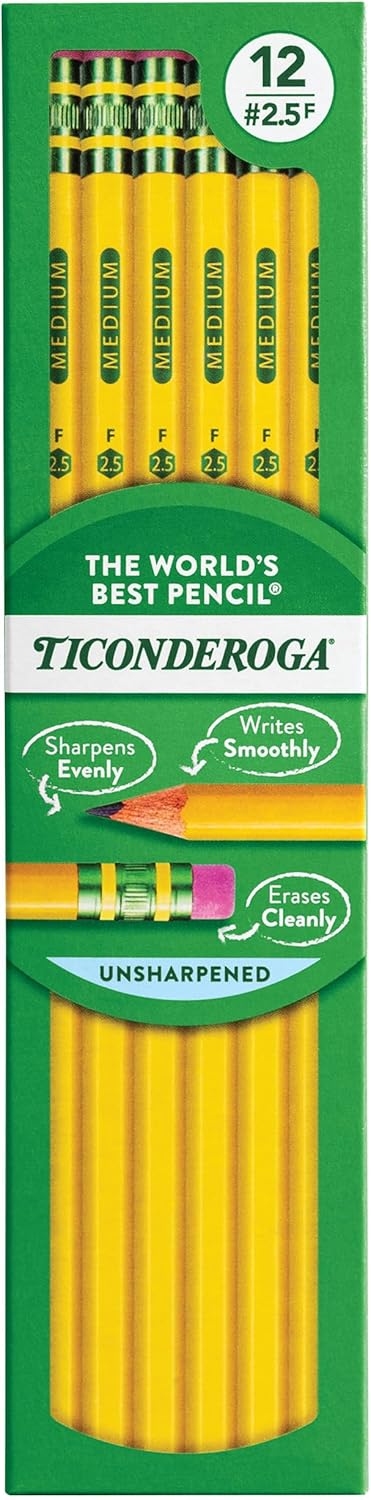Ticonderoga Wood-Cased Pencils, Pre-Sharpened, 2 HB Soft, Yellow, 12 Count