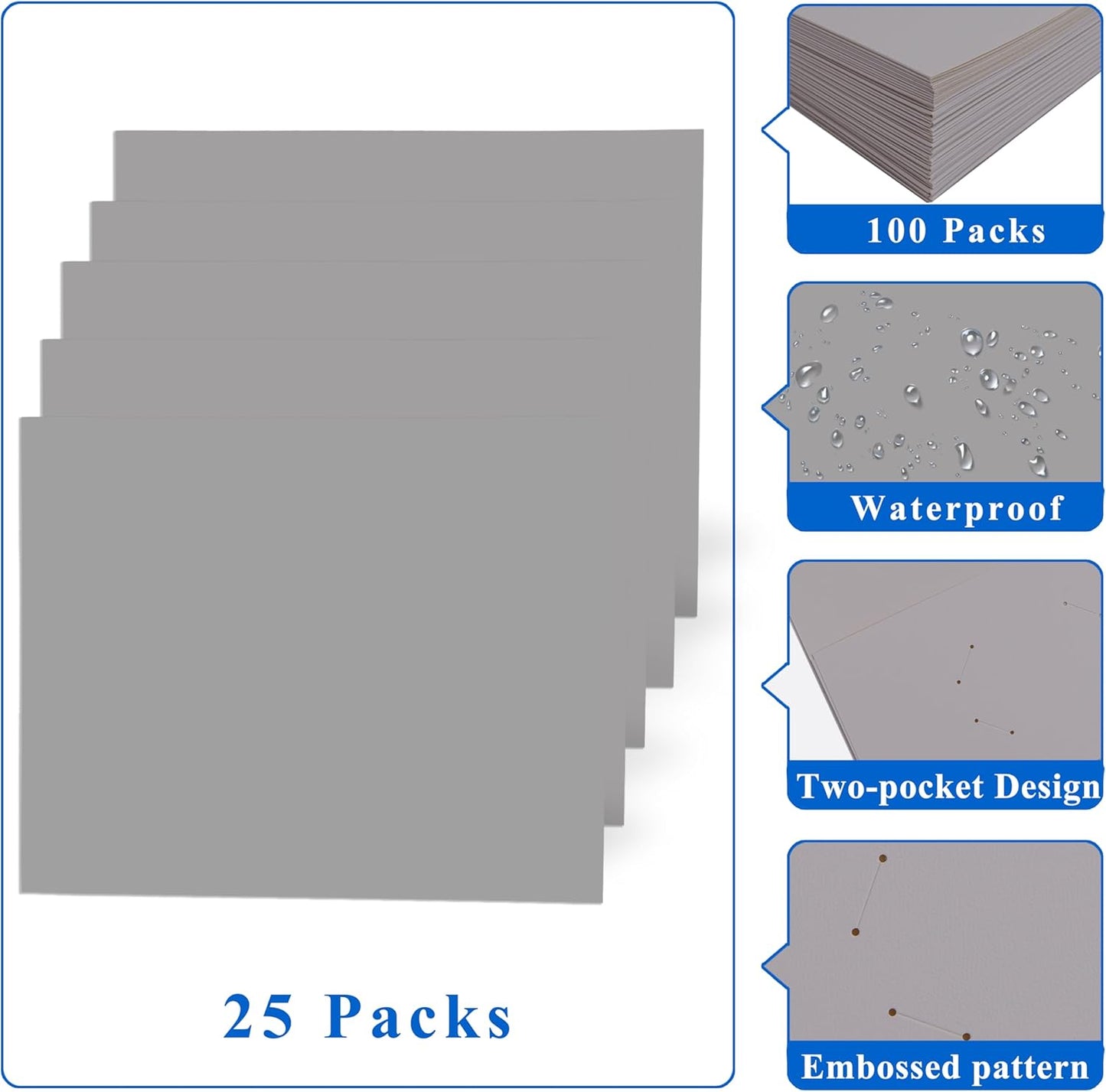 Zzrywuty 50 Packs Two Pocket File Folders with Business Card Slot,Textured Paper,Letter Size,Holds 100 Plus Sheets for School,Office,Business,Royal Blue