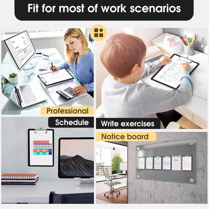 Plastic Clipboards 2 Pack, A4 Black Clip Board 8.5x11 for Classroom, Students, Kid, Woman, Size 9" x 12.5" with Low Profile Clip, Office & School Supply