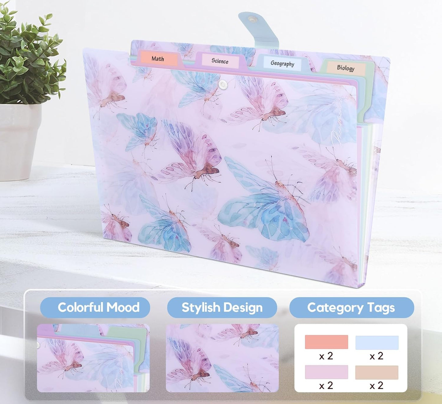 Forest Series Expanding File Folder Stylish Funky Cute Retro Document Organizer with Natural Scenes for Students,Teachers & Freelancers - Blue Butterfly