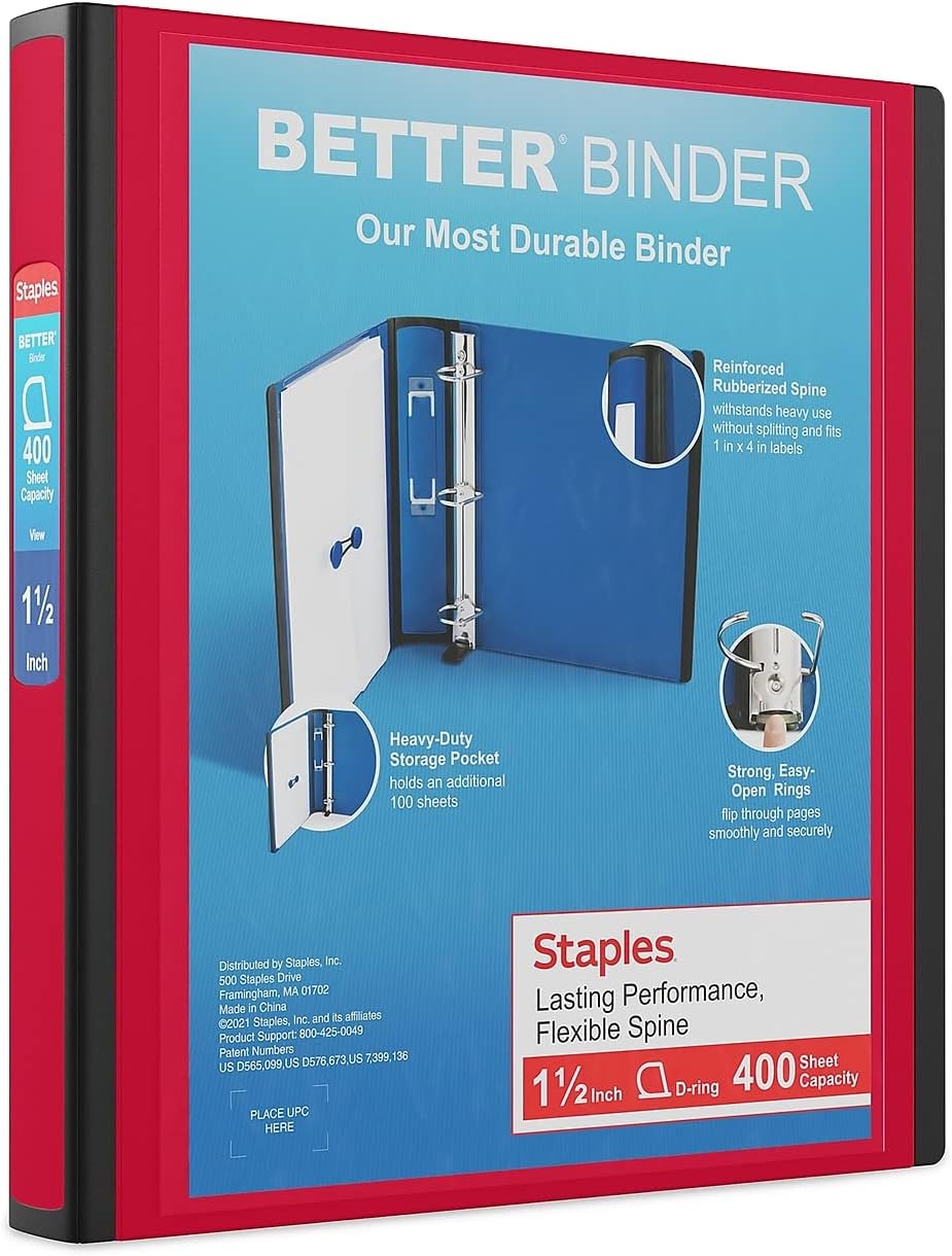 Staples Better Binder 2-Inch D-Ring View Binder, Reinforced Spine, Holds Up to 540 Sheets, Teal, for Office & School
