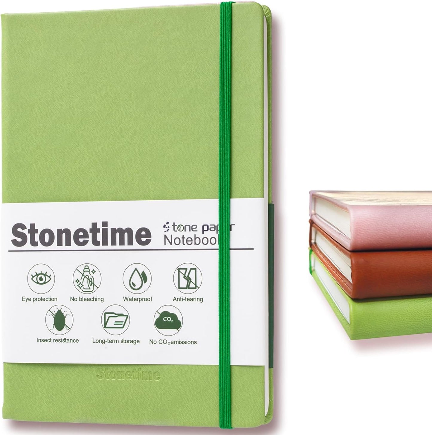 Stone Paper Notebook for Women Men, A5 Waterproof Notebook Hardcover Executive Journal, Ruled Notebooks for Work, Business, Writing, School, 160 Pages(Green)